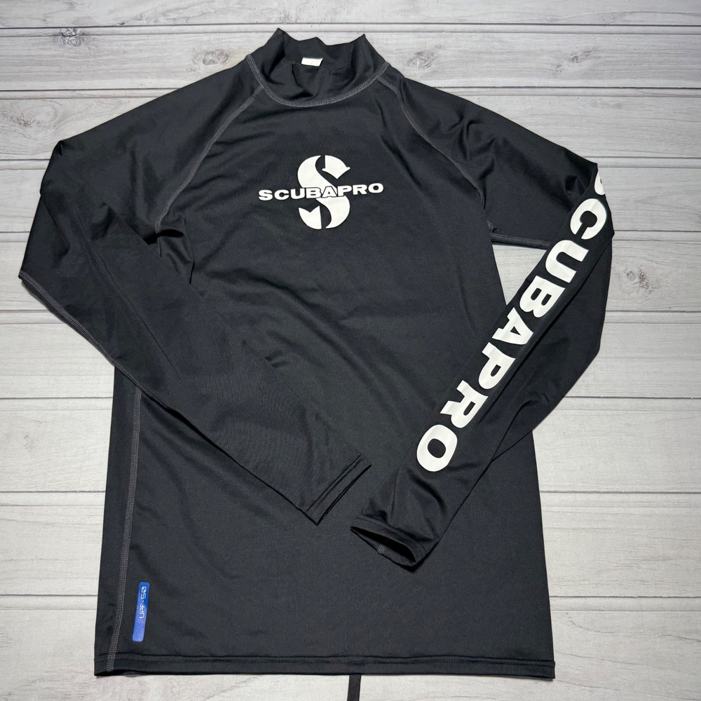 Scubapro Rash Guard Mens Medium Black Long Sleeve UPF 50 Diving Snorkeling Shirt